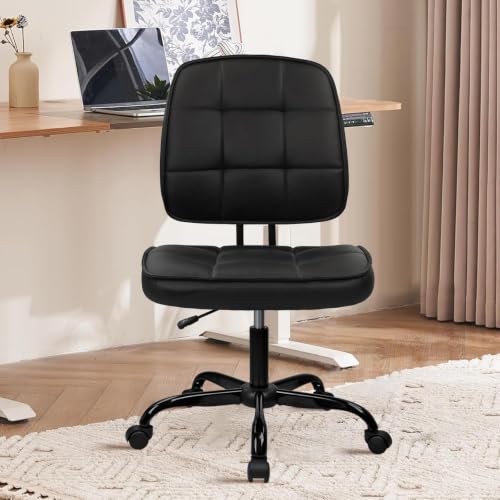 CLATINA Home Office Chair No Arms with Wheels, Armless Small Leather Ergonomic Low Back Desk Chairs Adjustable Height 360° Swivel Rolling Computer Task Chair for Work Conference Room, Black, 2 Pack - color: Black-heihbao, size: 2 Pack