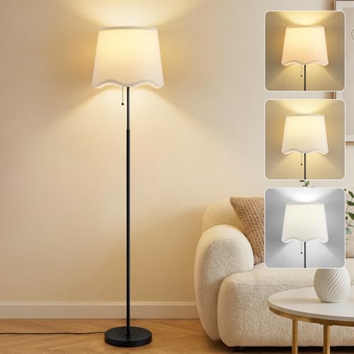 Floor Lamps for Living Room & Bedroom, 60" Modern Tall Standing Lamp, 3CCT | Lamps for Office, Classroom, Bedside, Linen Lampshade, Pull Chain Switch, Modern Design, Anti-glare Lighting, Easy Assembly - color: Dot Wave-Shades+Black Pole