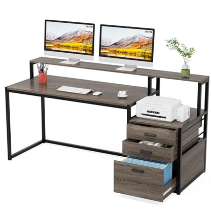Tribesigns 63 Inch Computer Desk with File Drawer Cabinet, Home Office Desk - color: Grey