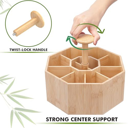 CraftGenes Bamboo Rotating Pen Organizer for Desk with 10 Compartments