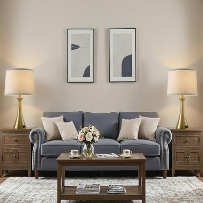 Touch Table Lamps Set of 2, 21" Bedside Lamps with USB C+A | 3 Way Dimmable Nightstand Lamps with Linen Shades, 2 LED Bulbs Included, Touch Lamp for Living Room, Bedroom and End Tables - color: Gold & White Shade