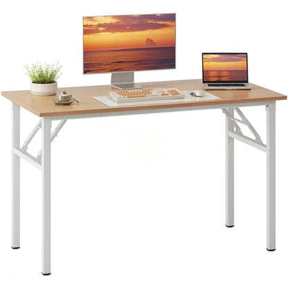 Need Office Computer Desk 47.2x23.6 in Sturdy Folding Laptop Table Pink Oak | White Frame Writing Gaming Work Table/Foldable Home Office Desk/Sewing Table, No Assembly Required - color: Pink Oak & White Frame, size: 47inch