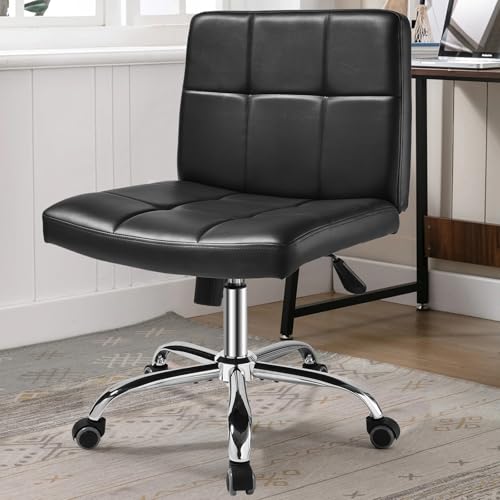 Black Office Chair with Wheels - 360° Swivel Armless Back Support - color: Widened Black