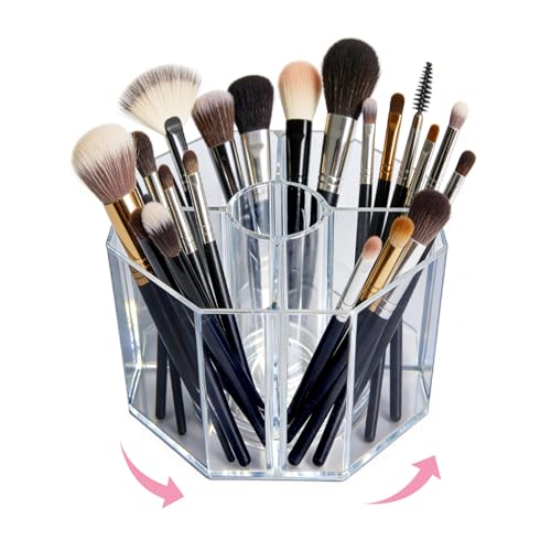 Acrylic Makeup Brush Holder, 360°Rotating Makeup Brush Organizer with 5 Grids, Clear Makeup Holder for Courtup, Bathroom Vanity Desktop Organizer (Rhombus) - size: Rhombus-6.5in