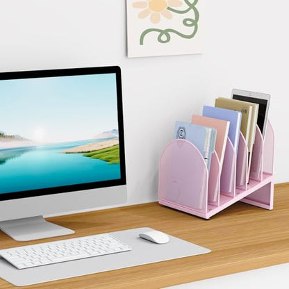5-Section Desk File Organizer | Metal Mesh Folder Organizer for Documents, Mail & Office Papers (Pink) - color: Pink