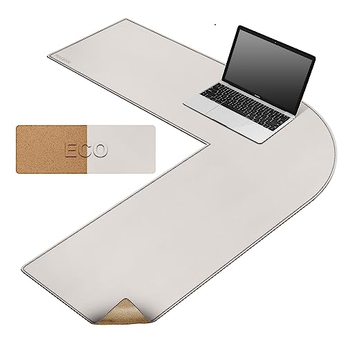 MAIDERN (40”+ 40”) x 13” L Shaped Corner Desk Mat, Cork & Leather Dual Sided Desk Pad for Gaming Computer Office Home (Cream)