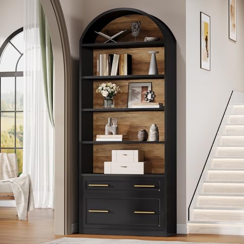 Tribesigns 76.8" Tall Arched 5-Tier Bookcase, Black - color: Black