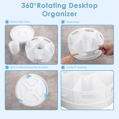 CraftGenes Rotating Art Supply Organizer, 7 Removable Compartments, White - color: White