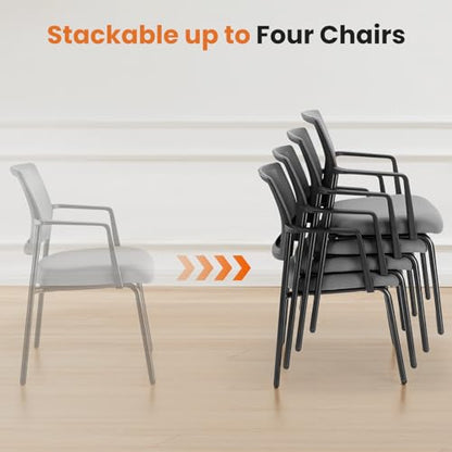 Sweetcrispy Stackable Mesh Guest Reception Chairs - Ergonomic Lumbar Support for Waiting Conference Meeting Room, Office School Lobby and Church, Space Saving, Grey Set of 4