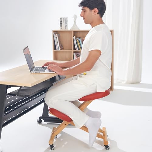 Massage Ergonomic Kneeling Chair, Adjustable Height Posture Stool for Home and Office - Neck and Back Pain Relieving | Spine Tension Relief- Thick Comfortable Cushions (Cinnamon) - color: Cinnamon