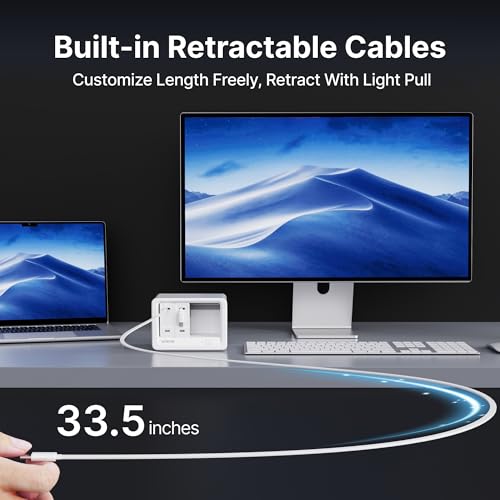 Gitryin 10-in-1 Desktop Charging Station, 6 AC, 80W Retractable GaN Charger - size: With 2 Type-C Chargers