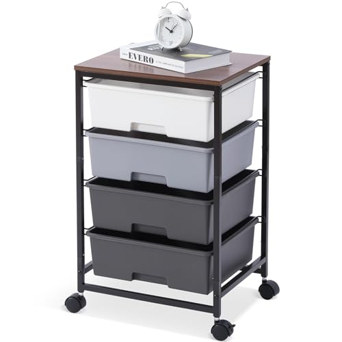 SYKIARIOL Utility Cart with 4 Drawers, Light Grey | Rolling Storage Cart with Drawers - color: Light Grey