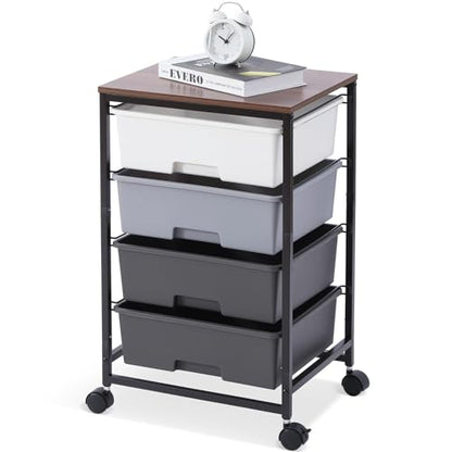 SYKIARIOL Utility Cart with 4 Drawers, Light Grey | Rolling Storage Cart with Drawers - color: Light Grey