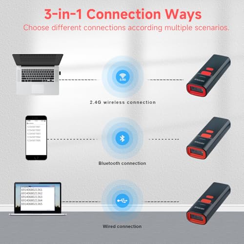 VOTTAN Bluetooth QR Barcode Scanner with Charge Stand, 1D 2D PDF417 UPC Pocket Bar Code Reader, 3-in-1 Rechargeable Automatic Scan Wireless Barcode Scanner for POS, PC, iOS, Android