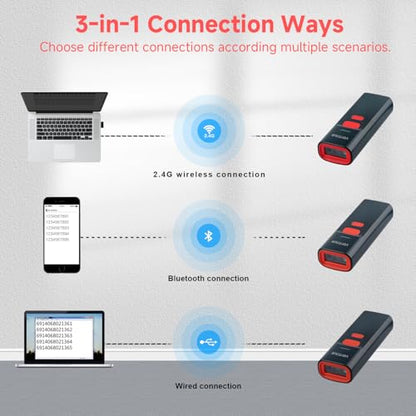 VOTTAN Bluetooth QR Barcode Scanner with Charge Stand, 1D 2D PDF417 UPC Pocket Bar Code Reader, 3-in-1 Rechargeable Automatic Scan Wireless Barcode Scanner for POS, PC, iOS, Android