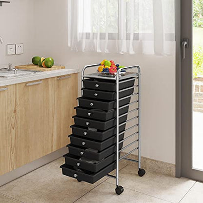 Yaheetech 10-Drawer Rolling Storage Cart with Wheels, Slim Organizer, Black - color: Black, style: 10 Drawers