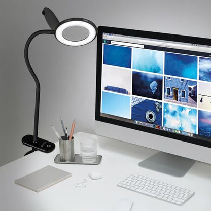 OttLite LED Clip-On Magnifier Lamp with Optical Grade Magnification, Black - color: Black