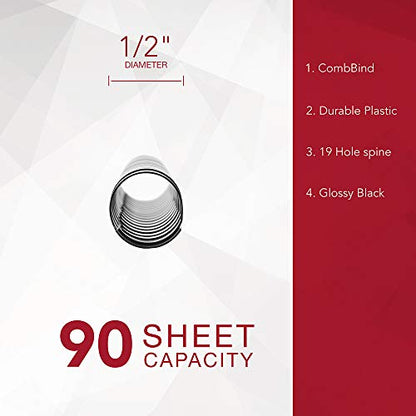 GBC Binding Spines/Spirals/Coils, 1/2" Diameter, 90 Sheet Capacity, CombBind, Black, 100 Pack (4000068) - size: 100 Pack, style: 1/2" Diameter/90 Sheet Capacity