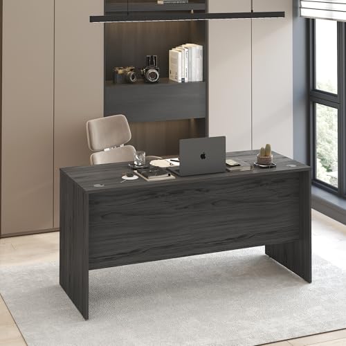 Furinno Roger Computer Desk, 60 Inch Rectangular Executive Desk with Modesty Panel, Home Office Desk with Thick Tabletop, Desk Cord Grommet, Scratchproof, for Home Study, Office, Coastal Grey - color: Coastal Grey, size: 60" Wide, Desk Only