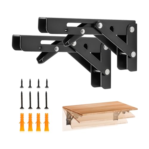 JOY DECOR Matte Black Folding Shelf Brackets, 6 Inch, 2 Pack - size: 6 Inch