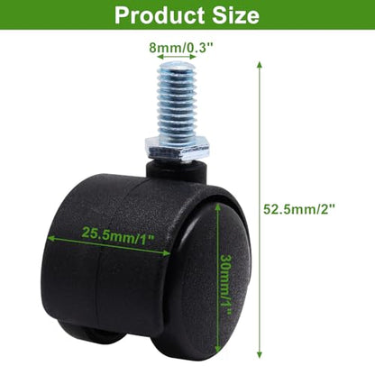 Plastic Caster Wheels 1 Inch, M8 Threaded Swivel Casters Set of 4, Black Nylon Replacement Casters Wheels for Furniture Table Cabinet Office Chair - style: 1 Inch-Threaded Stem