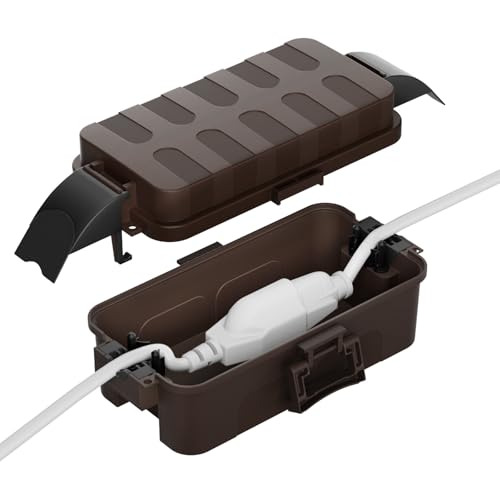 Flemoon IP55 Small Outdoor Electrical Box Waterproof, for Power Strip | Inner 5.9 x 3.2 x 1.8inch, Extension Cord Cover with Detachable Awning Covers for Plug, Outlet, Holiday Lights, Brown - color: Brown, size: Small