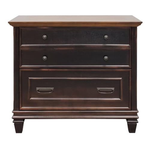 BOWERY HILL 3 Drawers 31" Lateral Black Wood Filing Cabinet Pre-Assembled Stationary Legal/Letter Size for Home, Office - color: Black