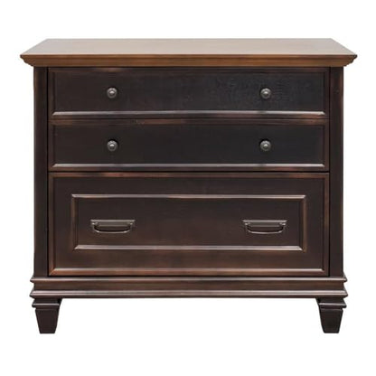 BOWERY HILL 3 Drawers 31" Lateral Black Wood Filing Cabinet Pre-Assembled Stationary Legal/Letter Size for Home, Office - color: Black