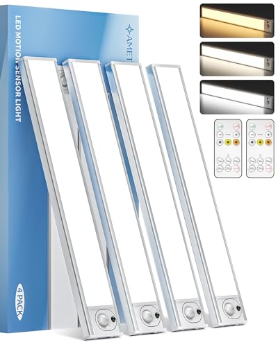 12inch Under Cabinet Lighting with Remote, 2400mAh Rechargeable Motion Sensor Light Indoor, Wireless Closet Lights, Dimmable, 3 Color Temps, Magnetic for Kitchen, Stairs (4 Pack) - size: 12inch
