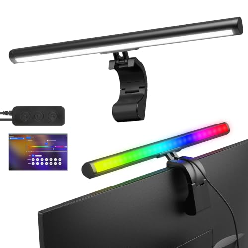 Smart Monitor Light Bar with RGB Backlight, Software-Controlled Display Color & Music Sync, LED Desk Lamp，Monitor Light for Gaming/Work with 16M Colors & 18 Modes – 16"