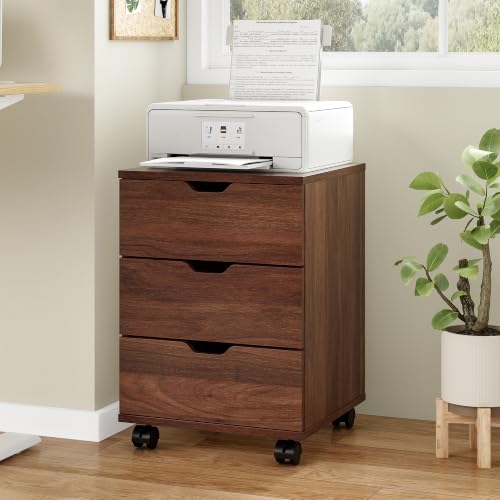 Farini 3-Drawer Under Desk Wooden File Storage Cabinet with Lockable Caster for Home Office,Brown,Fully Assembly - color: Brown, style: Fully Assembly