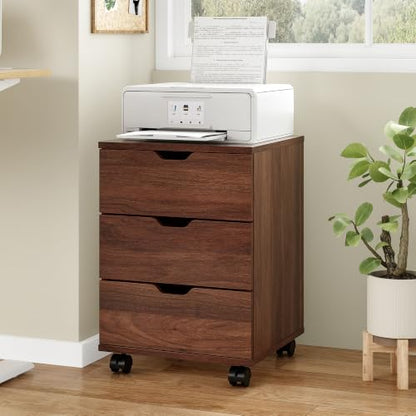 Farini 3-Drawer Under Desk Wooden File Storage Cabinet with Lockable Caster for Home Office,Brown,Fully Assembly - color: Brown, style: Fully Assembly
