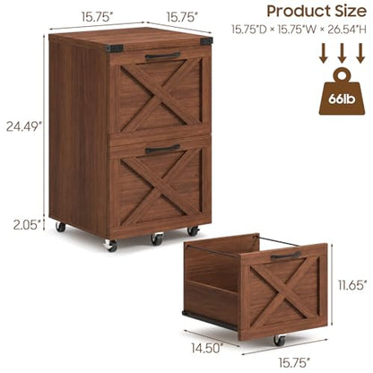 Halitaa Farmhouse 2 Drawer Small File Cabinet with Wheels, Walnut - color: Walnut, size: 2 Drawer
