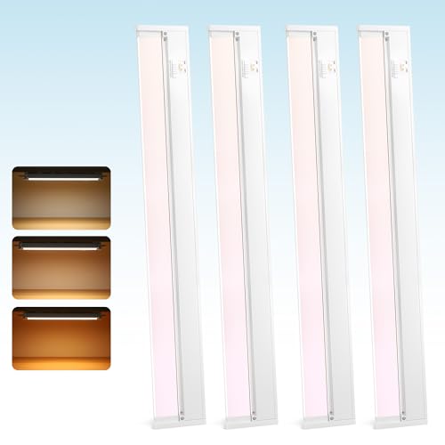 24" 4Pack Swivel Under Cabinet Lighting Hardwired Plug in,16W 1200LM | Rotatable 45°, 3CCT(3000K/4000K/5000K), Connect Up to 10 Fixtures, Under Counter Lights Linkable for Kitchens and Offices - size: 24 inch