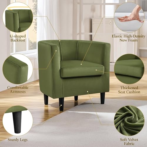 Yaheetech Barrel Accent Chairs Set of 2, Modern Armchairs, Olive Green | Soft Velvet Chair with High-Density Foam Seat, Upholstered Barrel Sofa Chair for Living Room Bedroom Waiting Room - color: Olive Green, size: Set of 2