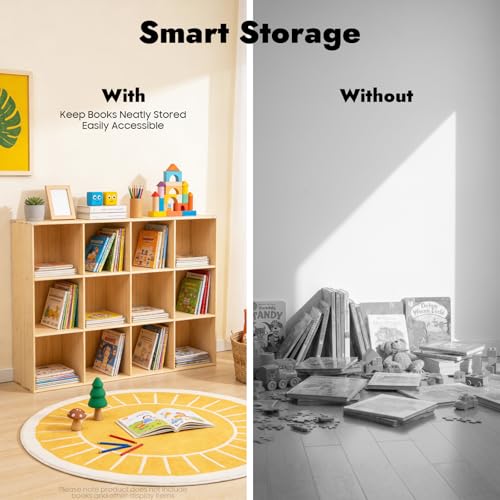 12 Cube Storage Organizer - Solid Wood Bookshelf for Bedroom, Living Room | Vertical or Horizontal Bookshelf Organizer | Open Book Shelf | Easy Assembly | 47.24''Lx11.81''Wx23.62''H (12 Cubes) - size: 12 Cubes