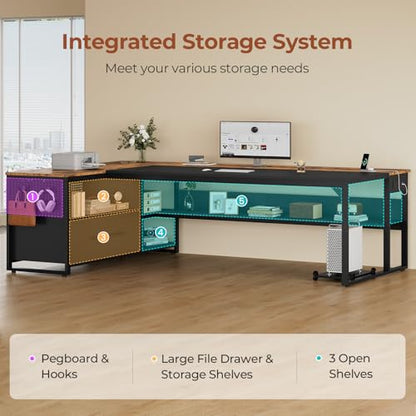 UPOSOJA 71" Executive Desk, L Shaped Office Desk with Widen File Drawers - color: Brown, size: Widen Drawer