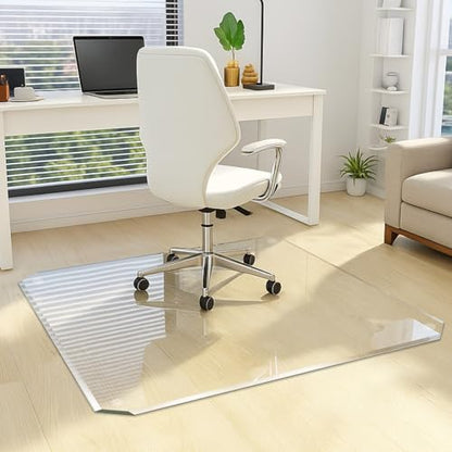 VASUHOME 46"x55" Patented Beveled Edge Tempered Glass Chair Mat, Heavy-Duty Office Floor Mat for Hardwood & Carpet, 1/5" Thick, Includes 12 Anti-Slip Pads - size: 46" x 55"