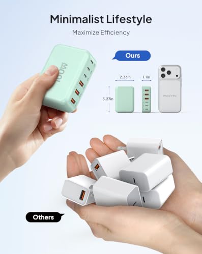 USB Fast Charger Block 50% Smaller 100W Max 6-Port GaN USB Charging Station - color: Light Green, size: 100W