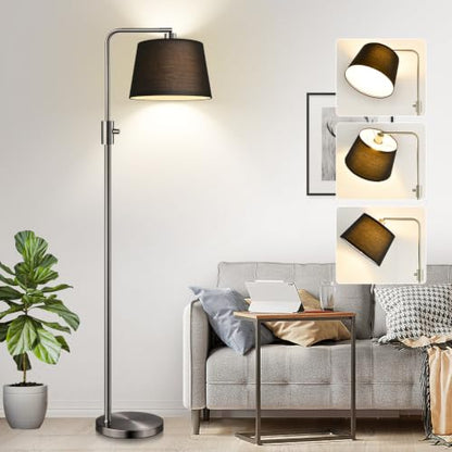 Nintiue 【Upgraded】 Dimmable Floor Lamp, 1000 Lumens LED Edison Bulb Included, Brushed Nickel Arc Floor Lamps Modern Standing Lamp with Black Shade, Tall Lamps for Living Room Bedroom - color: Brushed Nickel-Black Shade