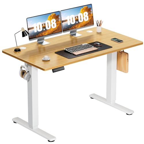 Sweetcrispy Electric Standing Desk, Computer Desk, 48x24 Inch | Adjustable Height, Splice Wood Board, 3 Memory Preset, Sit Stand Work Table for Home Office, Oak - color: Oak, size: 48x24 inch