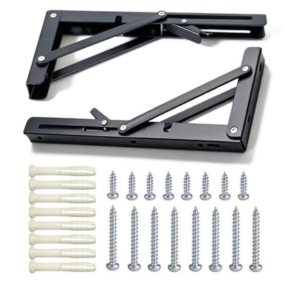 10 Inch Black Folding Shelf Brackets, 2 Pack Metal Heavy Duty Shelf Bracket - color: Black, size: 10 Inch