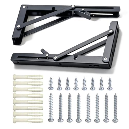 10 Inch Black Folding Shelf Brackets, 2 Pack Metal Heavy Duty Shelf Bracket - color: Black, size: 10 Inch
