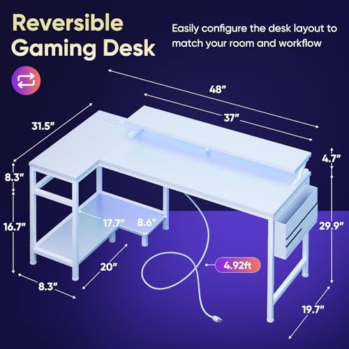 DUMOS L Shaped Gaming Desk, 48" Computer Desks with Storage Shelves