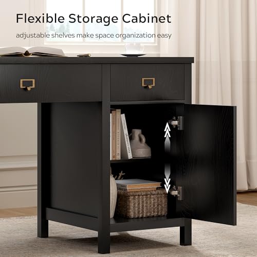 EYYTHUNG 59" Executive Desk with File Drawers Cabinet, Modern Computer Desk with Charging Station, Keyboard Tray, Large Home Office Desk, Farmhouse Wood Desk for Study, Writing, Black - color: Black