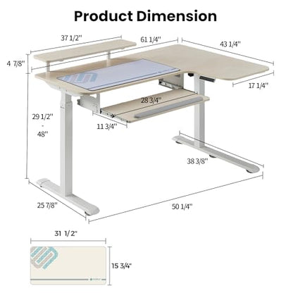 EUREKA ERGONOMIC 55 Inch L Shaped Electric Standing Desk, Height Adjustable Computer Gaming Desk with Keyboard Tray, Mouse Pad,Home Office Work,Maple Wood, Right Side - color: Maple, size: 55 inch-Right Side