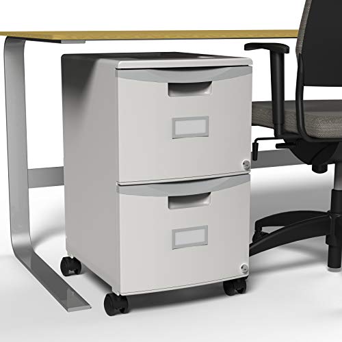 Storex Two-Drawer Mobile File Cabinet with Lock, 14.8 x 18 x 26-Inch, Gray (61301B01C) - color: Grey, size: 26" x 31.8" x 14.1", style: 2-Drawer, With Casters