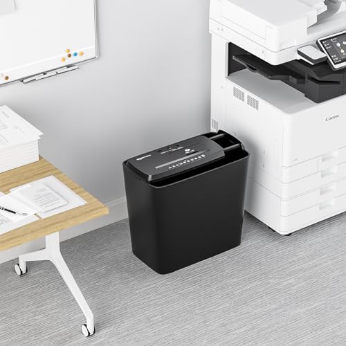 Amazon Basics 8-Sheet Strip Cut Portable Paper, CD, and Credit Card Shredder with Auto-Off, Overheat Protection, Compact Design, No Basket, Extendable Arm, Black - style: No basket