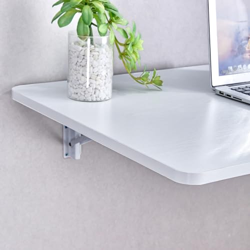 Laundry Room Folding Table Wall Mounted White MDF Fold Down Desk for Small Spaces Garage Shed Home Office Kitchen Bar Durable 100 lb Capacity Space Saving