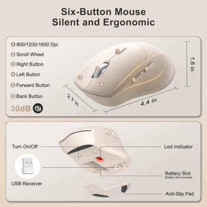 Wireless Keyboard and Mouse Combo, 2.4G Ergonomic Wave Keys (Latte-A) - color: Latte-A